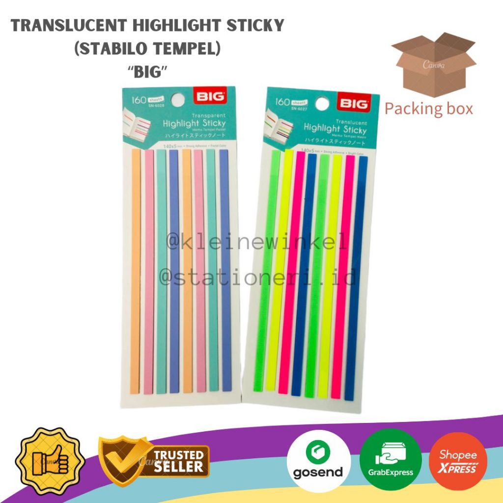 

Highlight Sticky Transparant/Stabilo Tempel BIG isi 160 sheets ( 1 PACK/Strip )