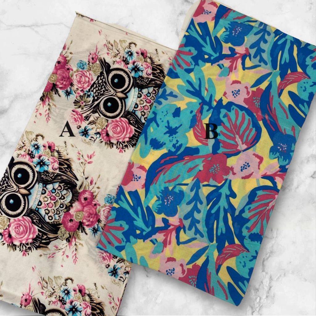 kain katun rayon viscose motif burung hantu dan daun talas terbaru best seller