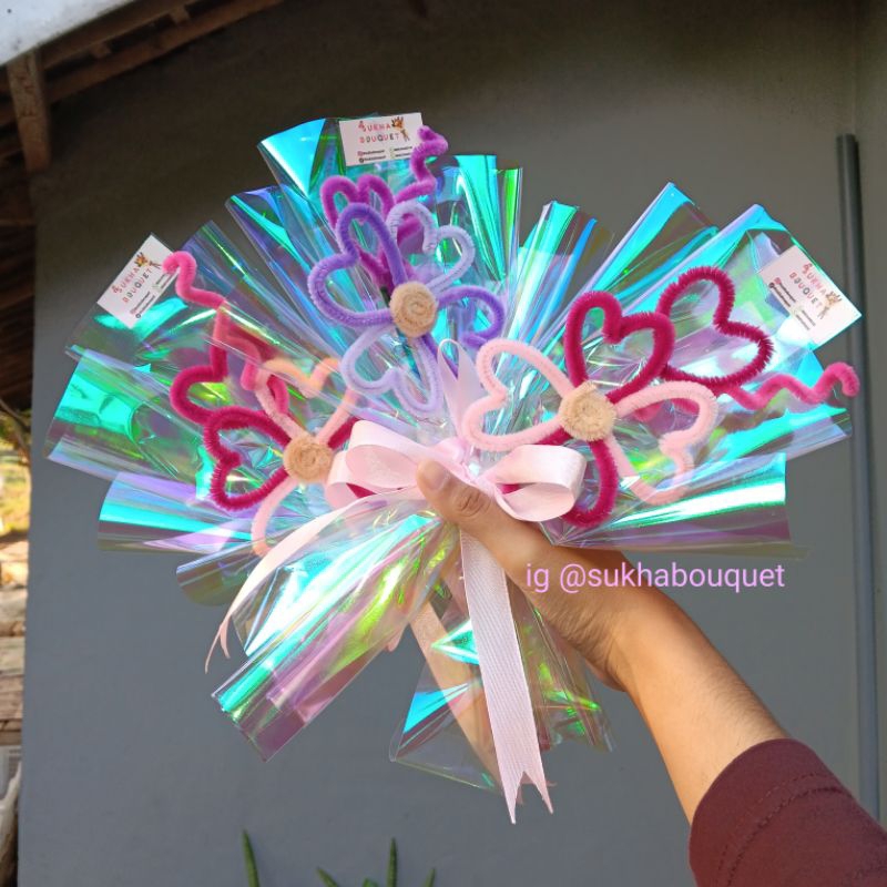 Buket kawat bulu mini murah / bucket wisuda / buket single pipe cleaner flower / bucket bunga sidang