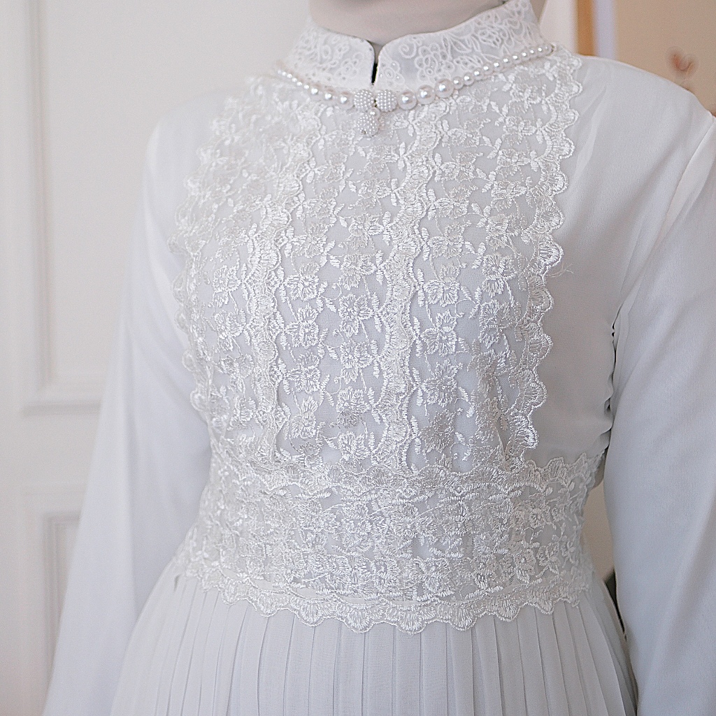 OFFICIAL Agnes Hijab - Agacia Dress Gamis Putih Premium Baju Lebaran 2025 Terbaru Elegan Abaya Hitam