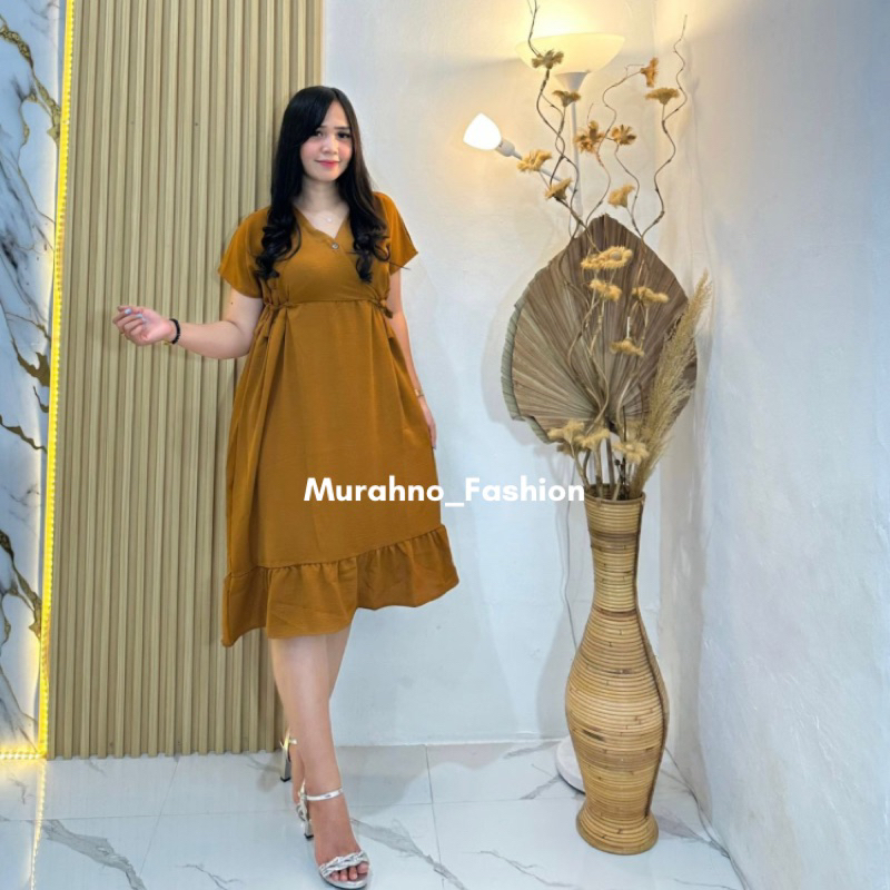 Kimono Dress - Midi Dress Crinkle Airflow Busui Casual Wanita