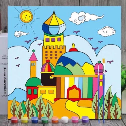 

BEST SELLER BS Kanvas Lukis 3x3cm Untuk Anak Canvas Painting For Kids Termasuk Cat Kuas Frame Kayu