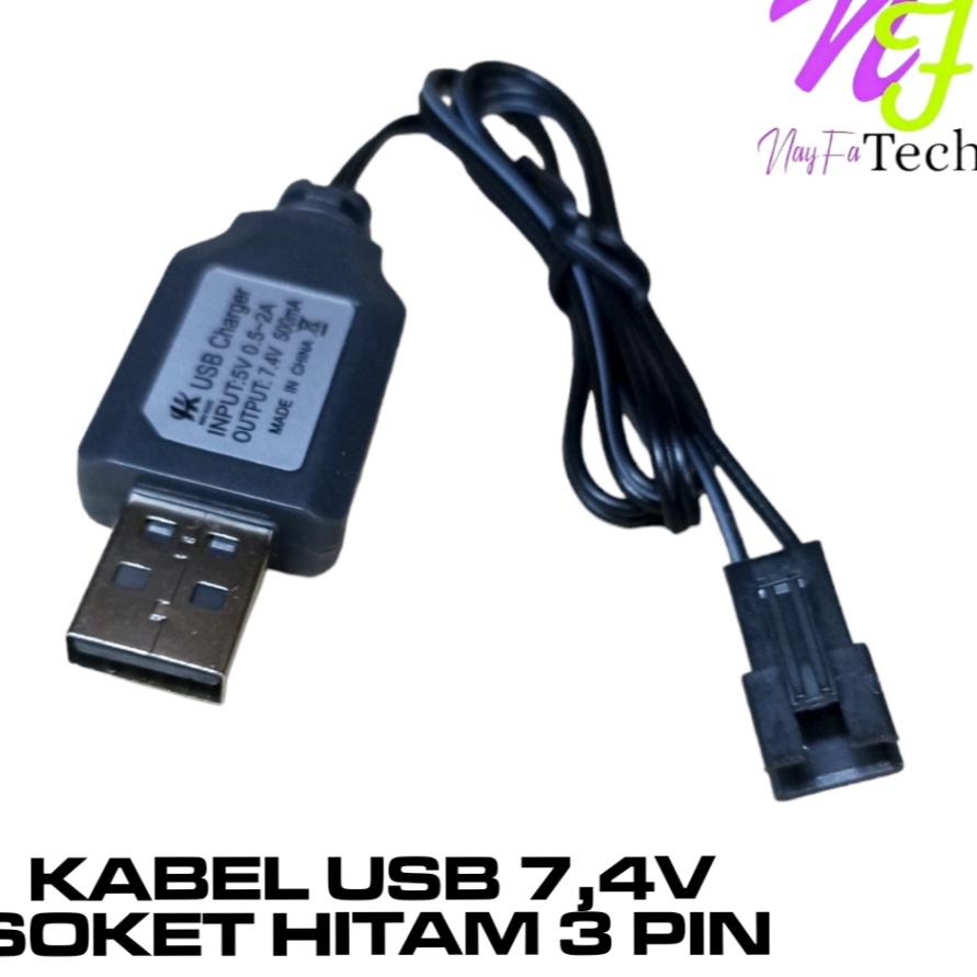 DISKON Kabel Cas Mobil RC Model USB Soket Hitam 3Pin Panjang Kabel 5cm