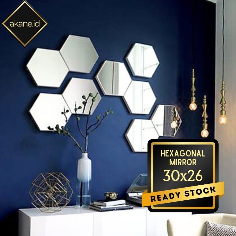Akane Dekorasi Dinding Kaca Cermin Tempel Hexagonal Besar