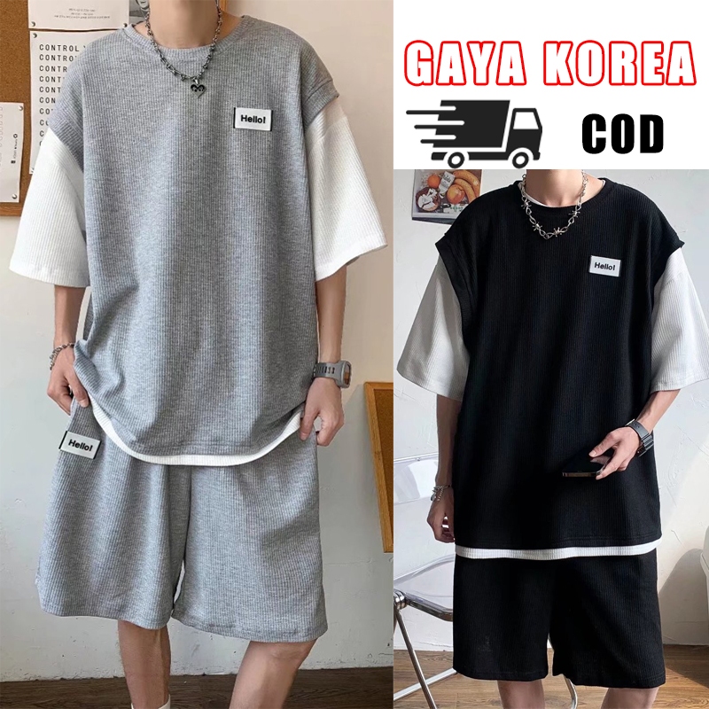 【Produk baru】baju olahraga baju setelan pria korea kaos baju oversize pria+celana pendek pria jumbo