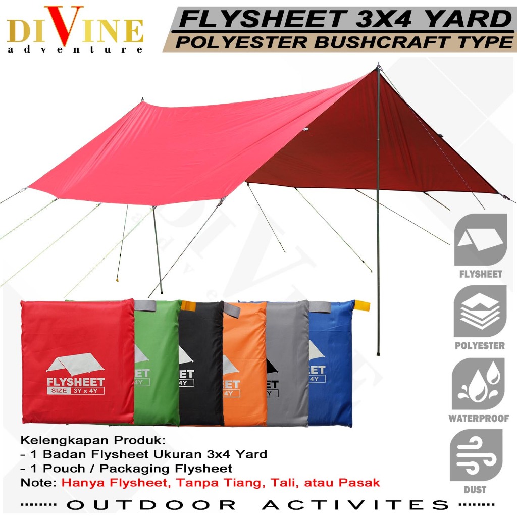 Flysheet tenda 300 x 400 Waterproof Camping Atap tenda Outdoor Kanopi Tenda flysheet tahan sinar UV