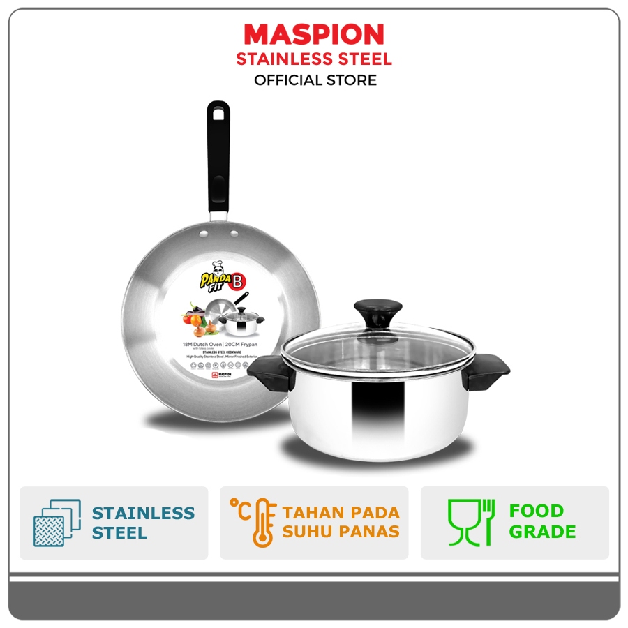 Maspion Panda FIT B - Frypan 20 cm & Dutch Oven 18 cm Stainless Steel
