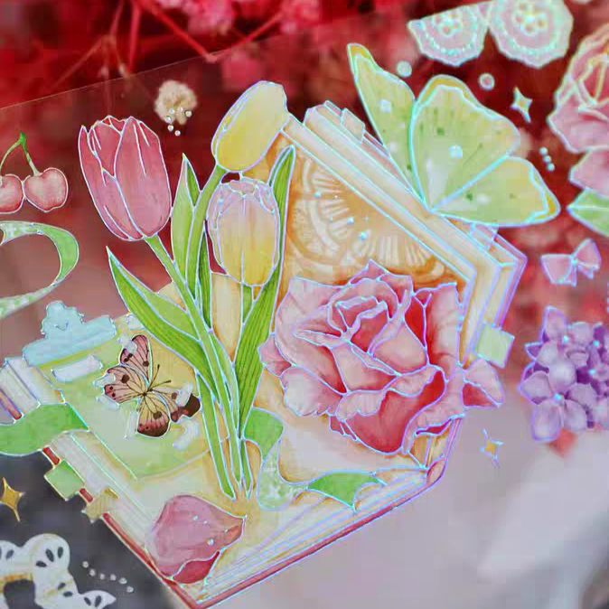 

[Sample] Merry Pink Flower and Butterfly HOLO PET Tape