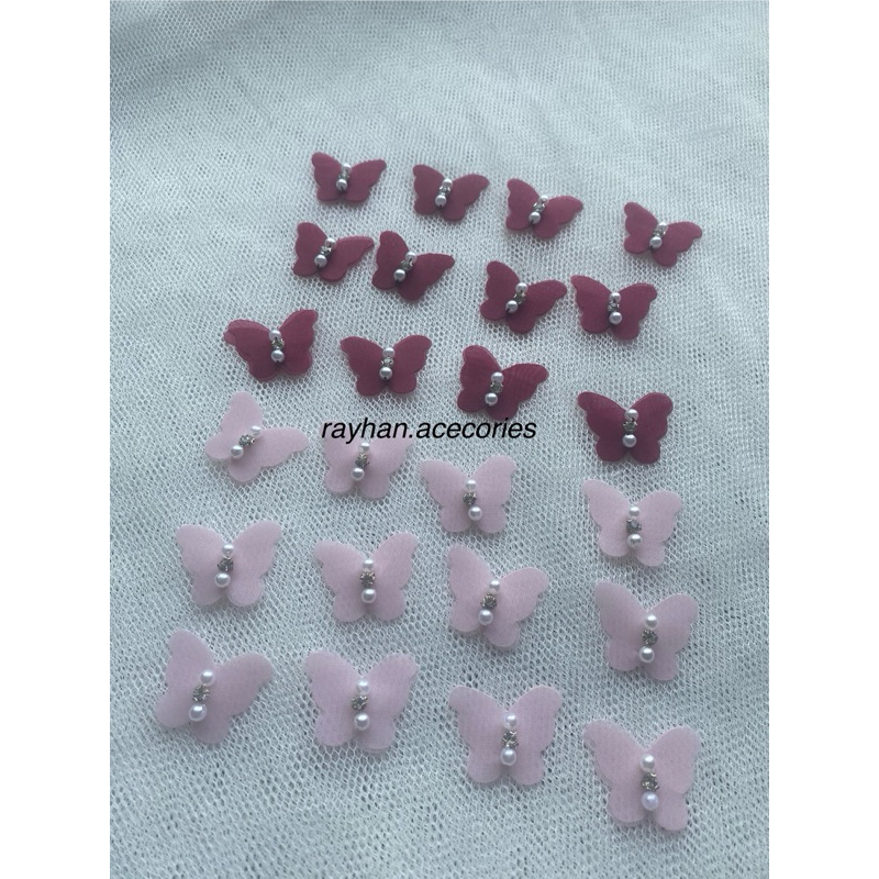bunga organza motif kupu kupu ukran 2cm/lusin