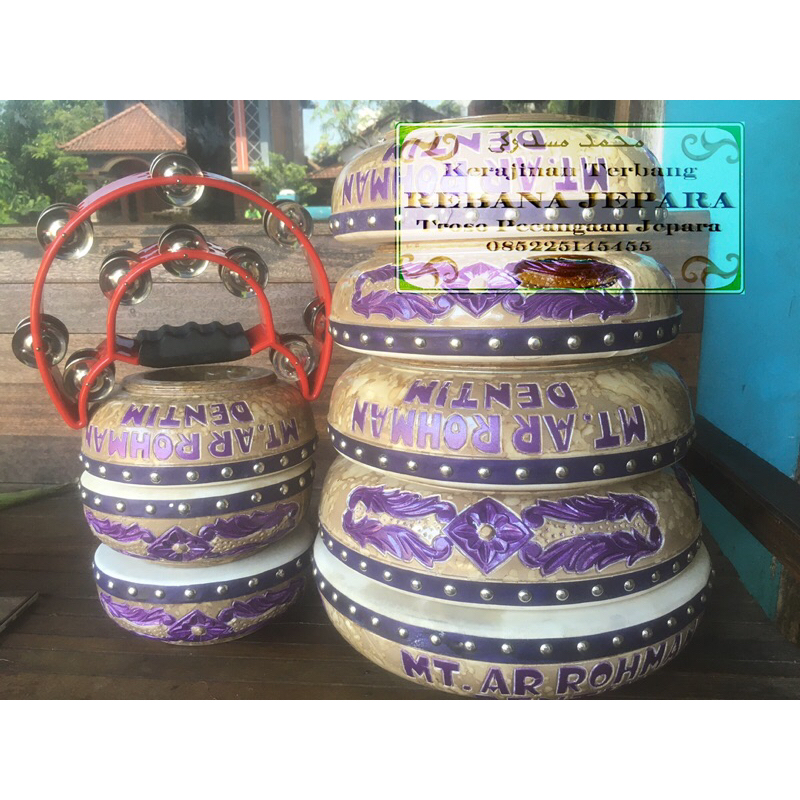 Rebana Qosidah Lasqi 1 set isi 8 + 2 icrik Rebana Jepara