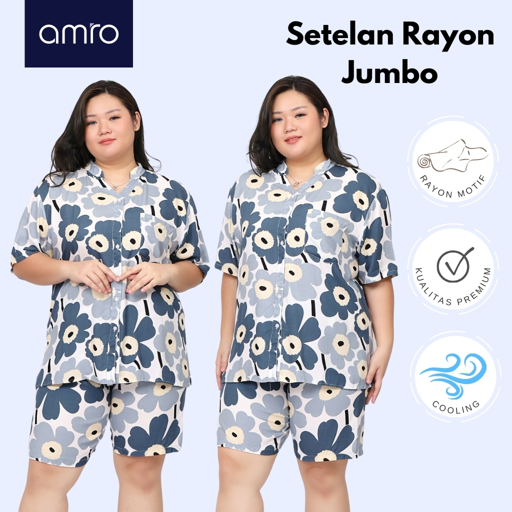 Amro Sleepwear - Shafa One Set - Setelan Piyama Rayon Celana 3/4 Size Jumbo Busui - SQX13