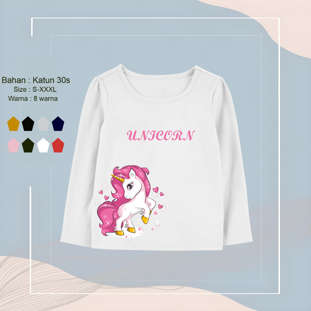 Baju Anak Perempuan Lengan Panjang Motif Unicorn Putih Kaos Distro Anak Perempuan Atasan Anak Import