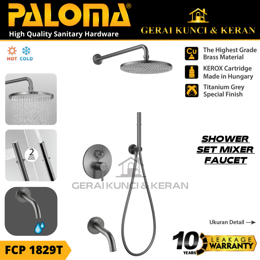 PALOMA FCP 1829T Shower Tanam Concealed Set Keran Kran Mixer Panas Dingin Titanium Grey