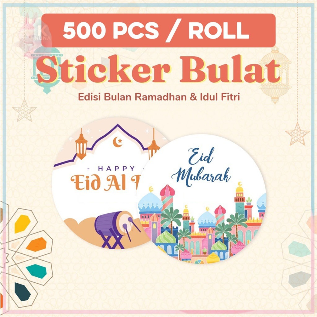 

500 Pcs Stiker Lebaran Idul Fitri Ramadan Haji Umroh Sticker Toples Label Bulat Kado ST001