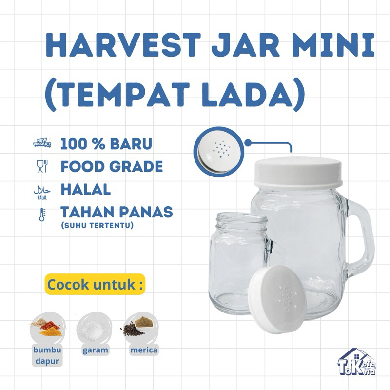 Harvest Jar Kaca Tempat Bumbu Dapur | Toples Bumbu + Tutup Plastik