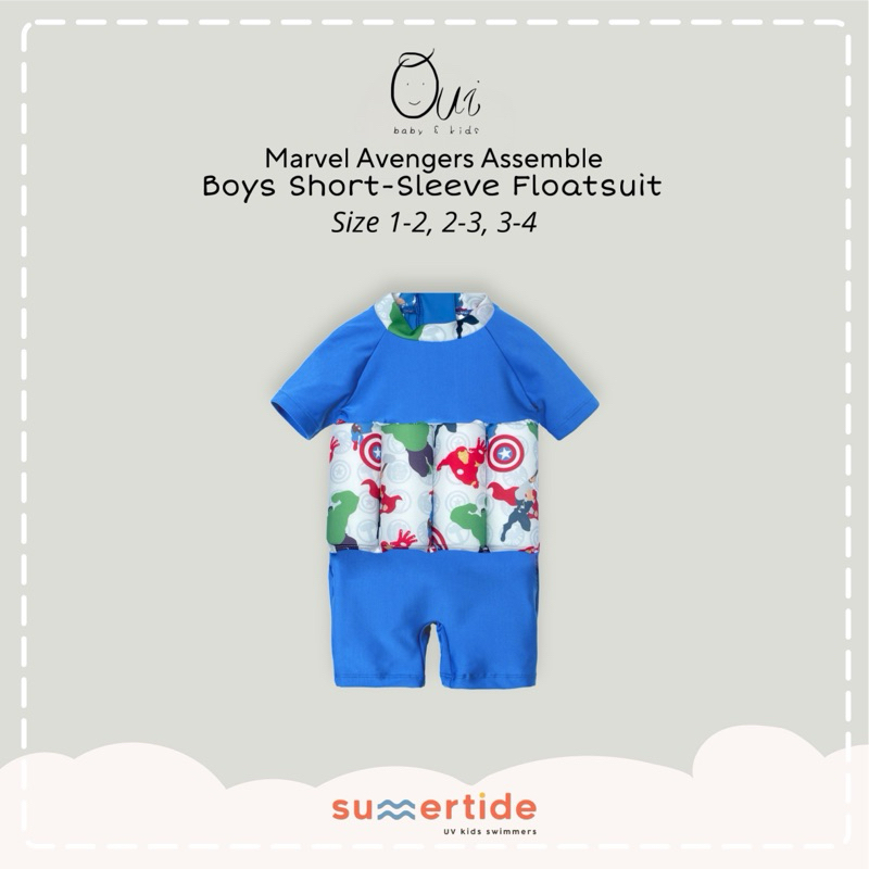 Summertide x Marvel Avengers Boys Short Sleeve Floatsuit / baju renang anak pelampung 1-4 tahun