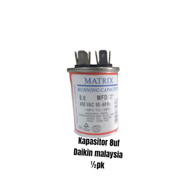 kapasitor 8uf ac Daikin Malaysia 1/2 pk