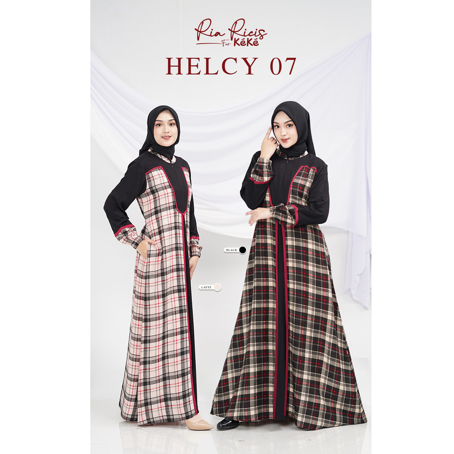 Gamis Keke -  Helcy 07/ Gamis Motif Kotak Adem Bahan Rayon Twill Premium Original Keke