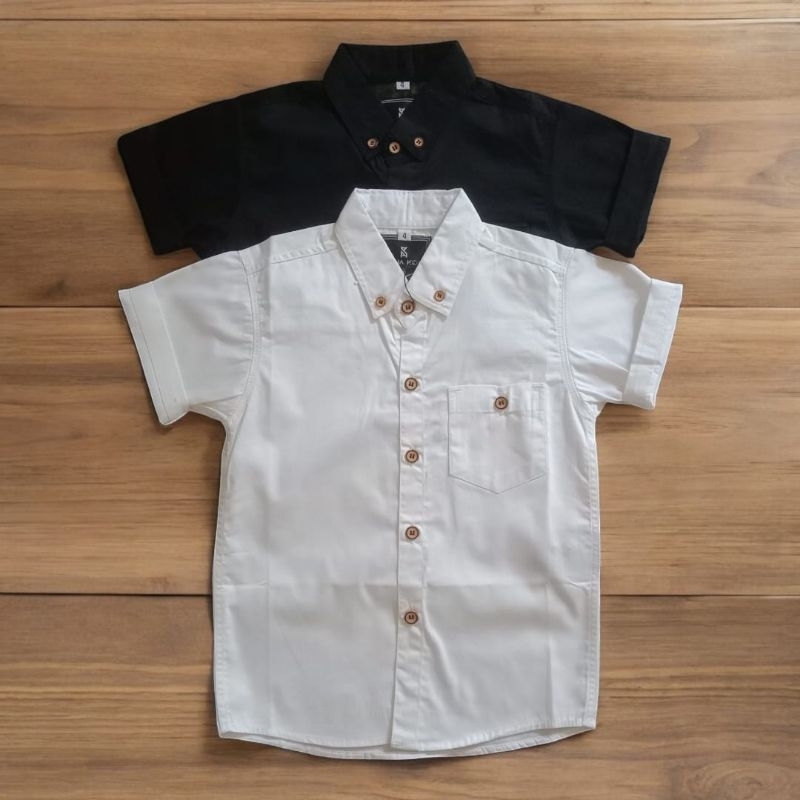Sale ~ Kemeja putih polos anak anak ~ kemeja pendek polos hitam anak laki laki