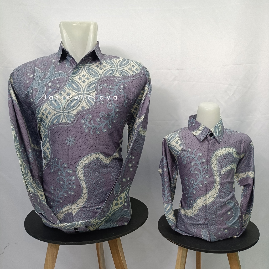 batik unggu taro/batik couple ayah dan anak warna unggu taro bahan katun premium /batik pasangan keb