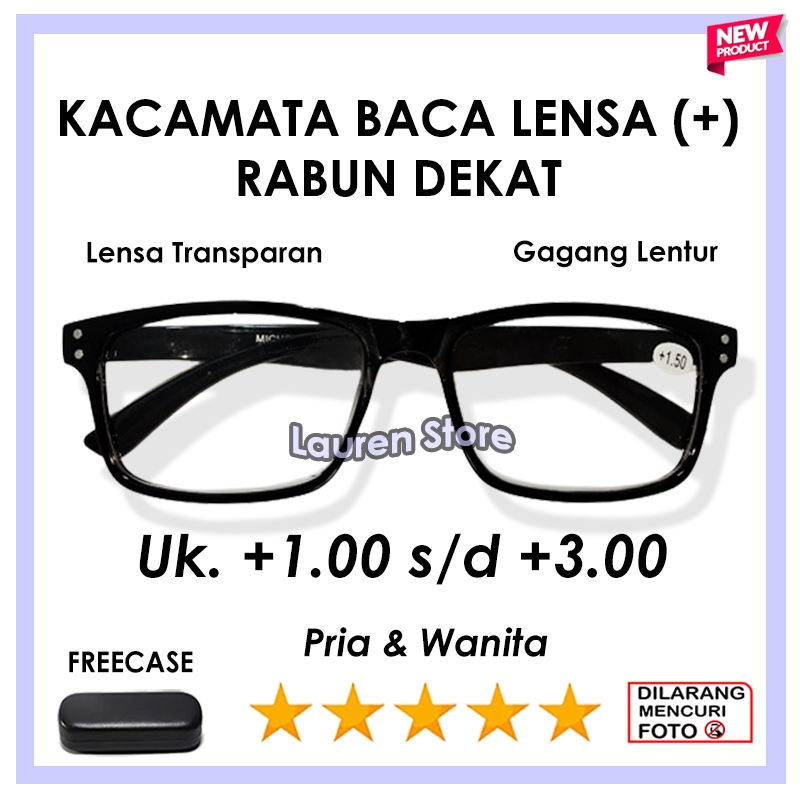 Kacamata Baca Plus Model Kotak Hitam Terbaru Gagang Lentur ringan nyaman dipakai pria wanita - ENGSE