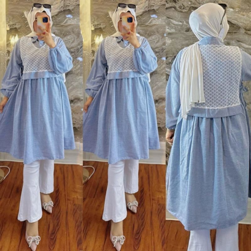 Tunik wanita lengan panjang / Tunik wanita simple elegan / Tunik wanita katun salur / Sabira tunik s