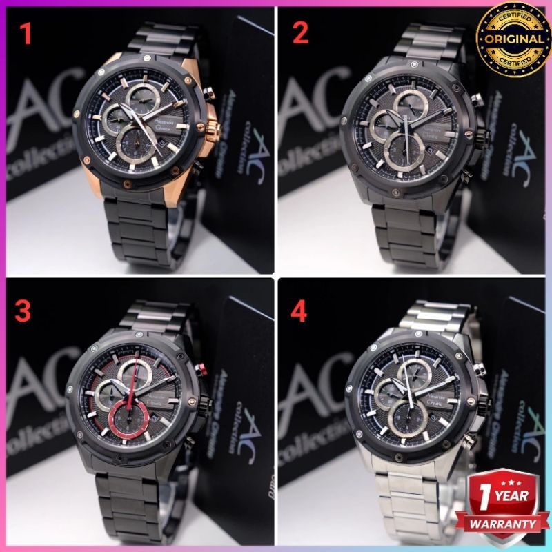 ORIGINAL GARANSI RESMI 1 TAHUN JAM TANGAN PRIA ALEXANDRE CHRISTIE RANTAI STAINLESS STEEL COWOK ARLOJ