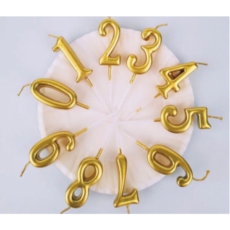 Lilin ulang tahun / lilin angka / hiasan kue ulang tahun 0-9 angka emas