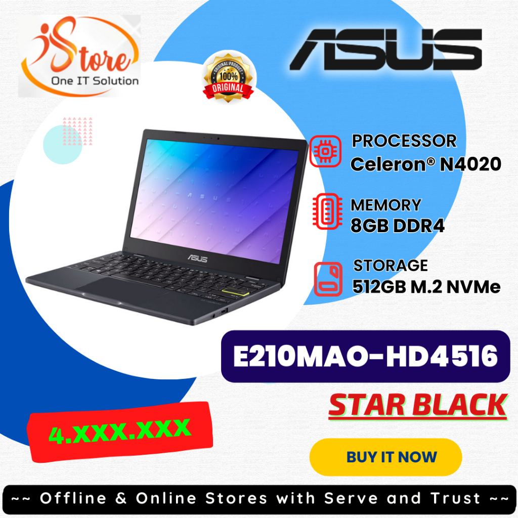 Asus E210MAO-HD4516_Intel N4020/8GB/512GB SSD/11.6″ HD/Win 11 Home+OHS 2021/Star Black