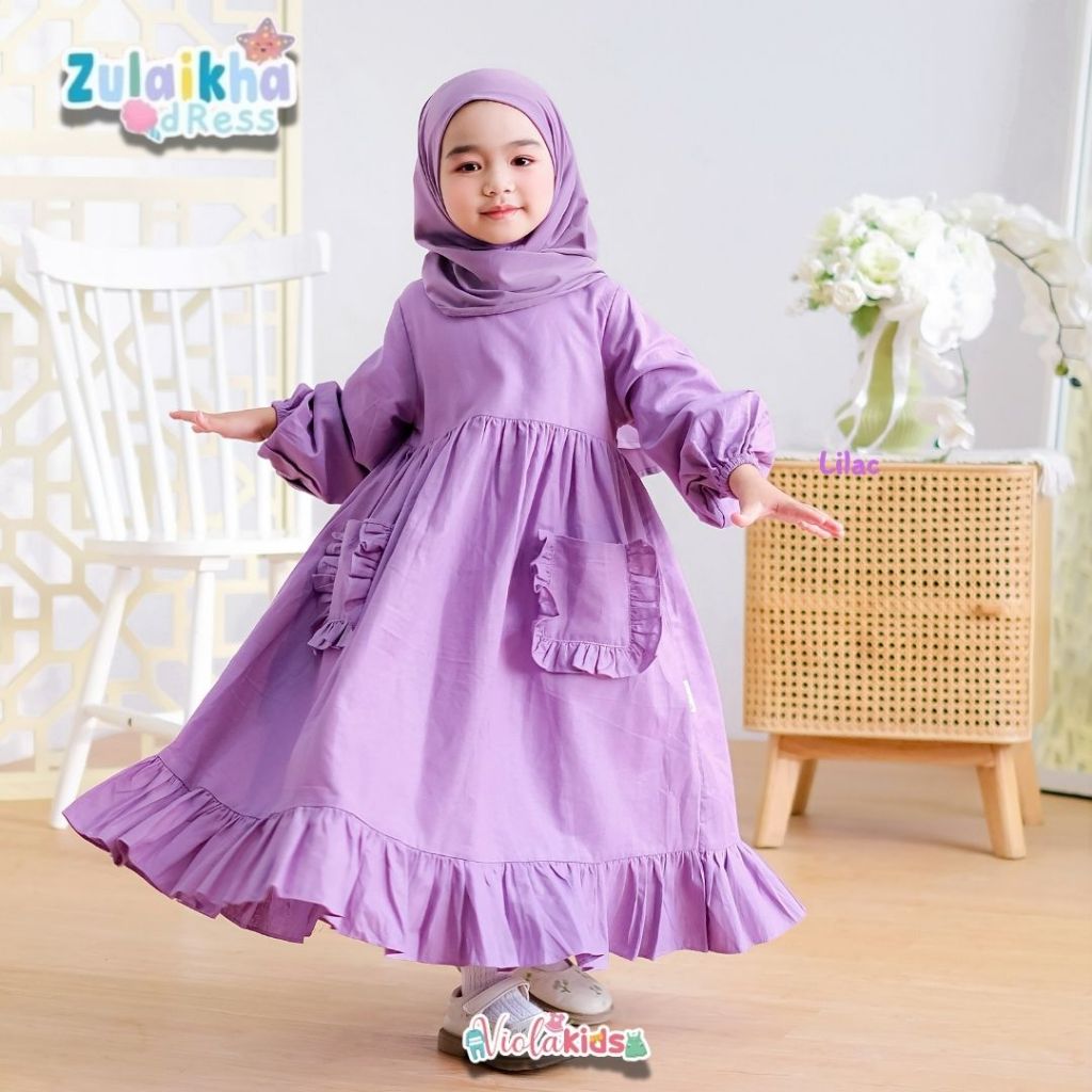 Violakids - [TANPA JILBAB] Zulaikha Dress / Gamis Anak Perempuan Linen / Gamis Anak Ngaji / Gamis Li