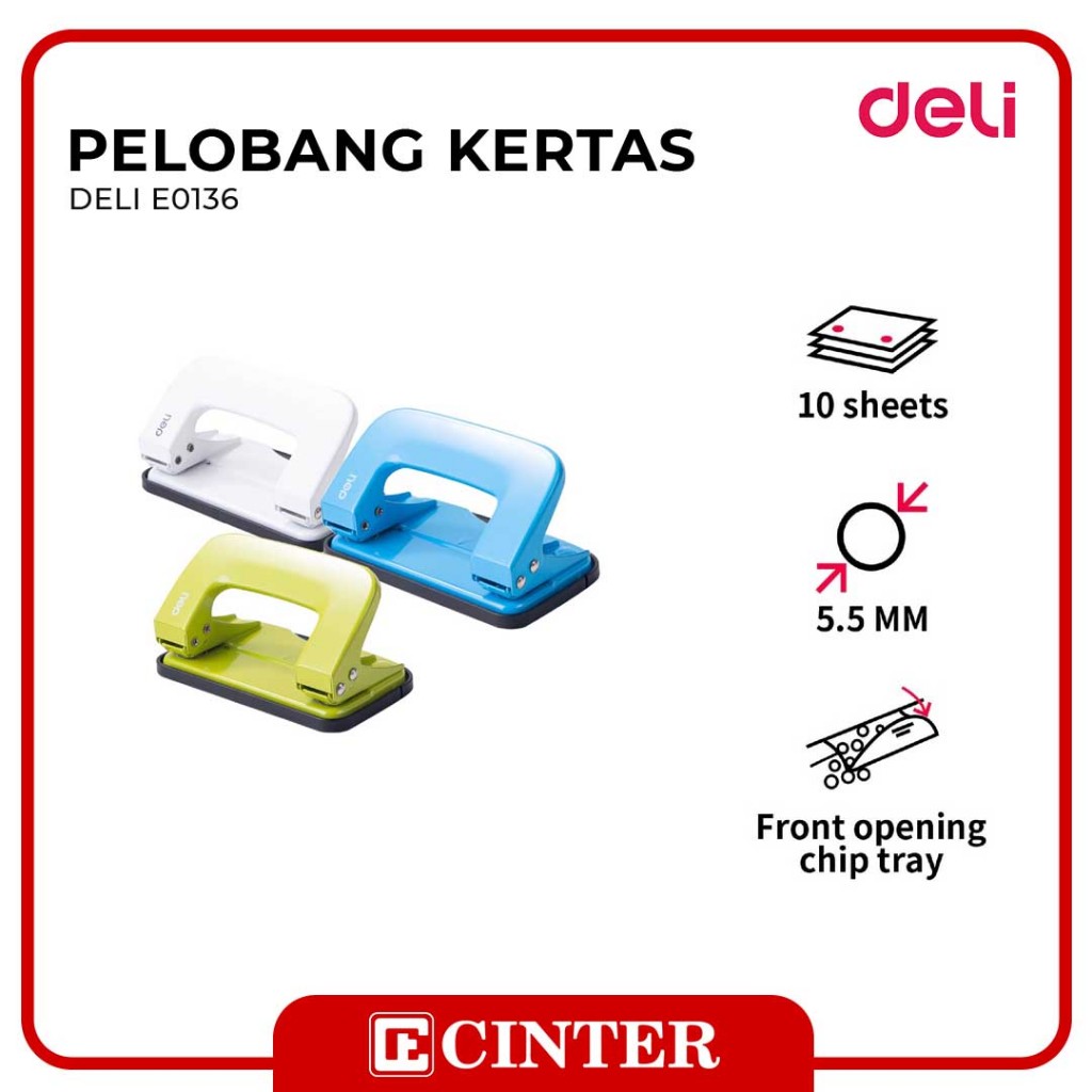 

DELI - PEMBOLONG / PELUBANG KERTAS 2 LUBANG BESI METAL 10 LEMBAR E0136