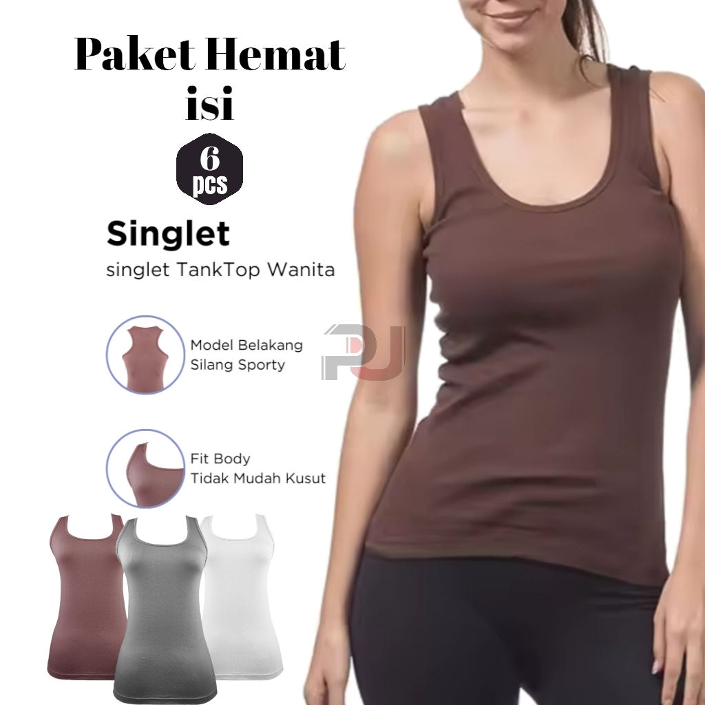 Tangtop Tali Lebar ISI 6PCS  Bahan Katun Import Berkualitas Tangtop Wanita