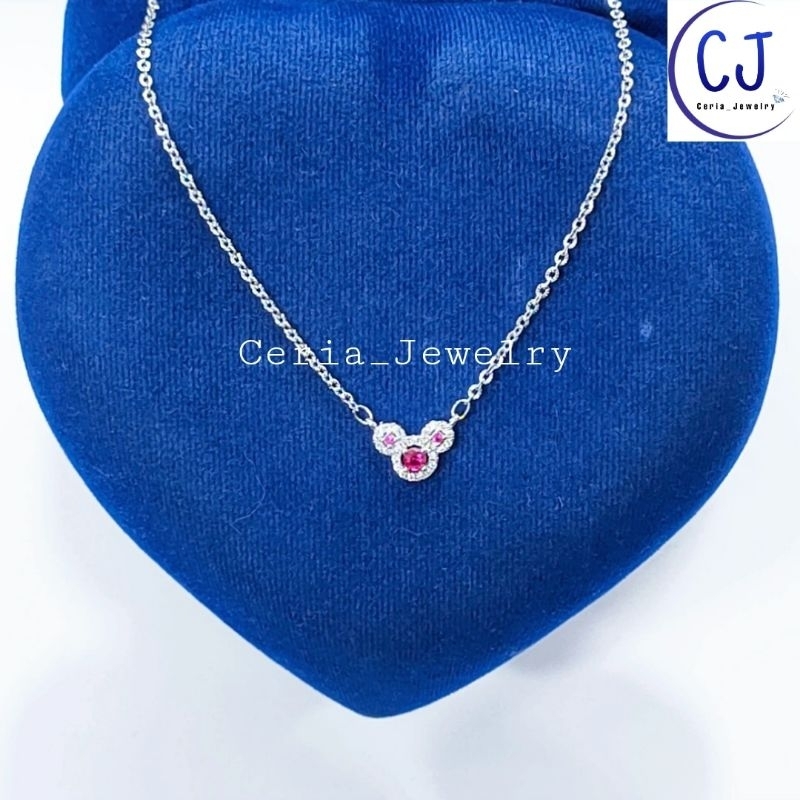 Kalung Perak Asli Anak Silver 925 Lapis Emas Putih Asli Rantai NoriUkir Kalung MickeyMause - Kalung 