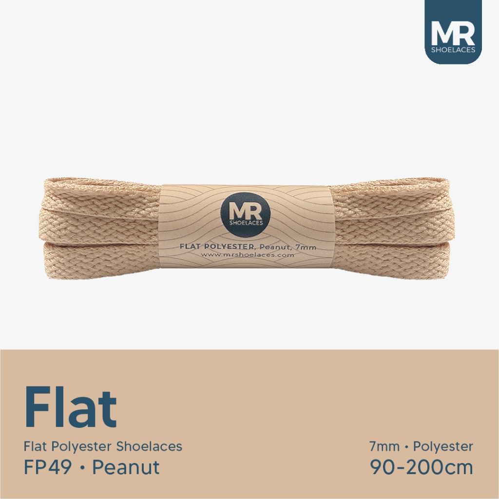 Original MR Shoelaces FP49 Peanut (Coklat Kacang/Muda) Tali Sepatu Polyester Pipih Flat 7mm 80cm 90c
