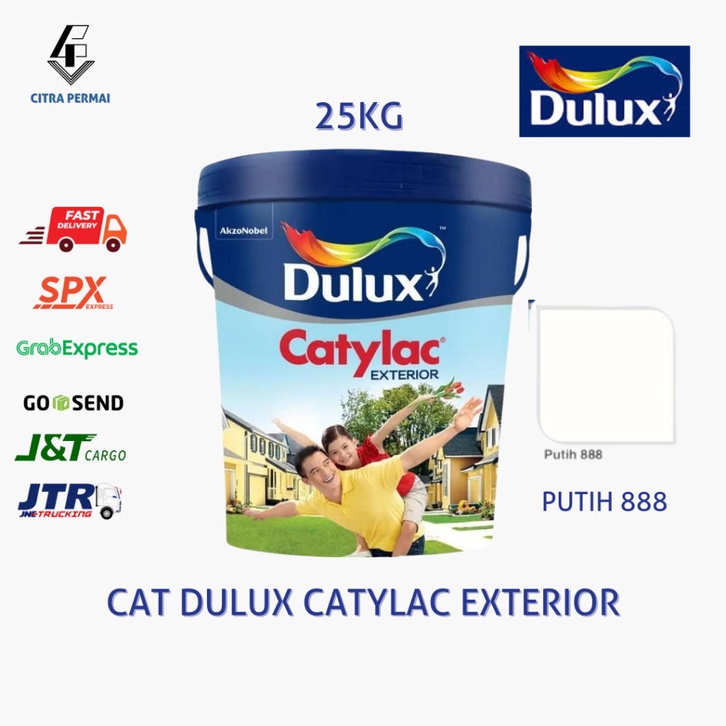 CAT DINDING DULUX CATYLAC EXTERIOR PUTIH 888 25KG (READY MIXED) / CAT TEMBOK PUTIH EXTERIOR
