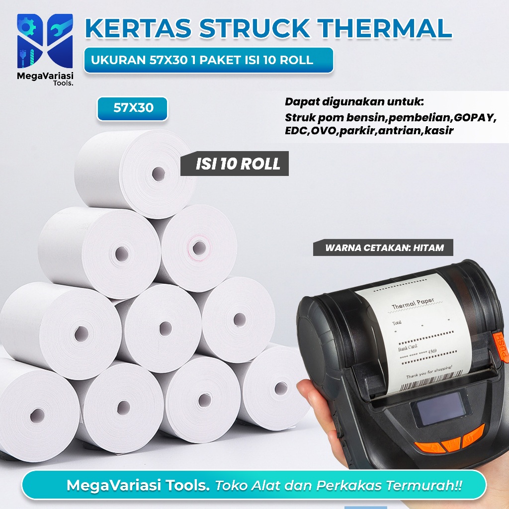 

Kertas Thermal 57x30mm Kertas Kasir Struk Kertas Thermal Termal Kertas Nota Kasir 57 x 30 mm
