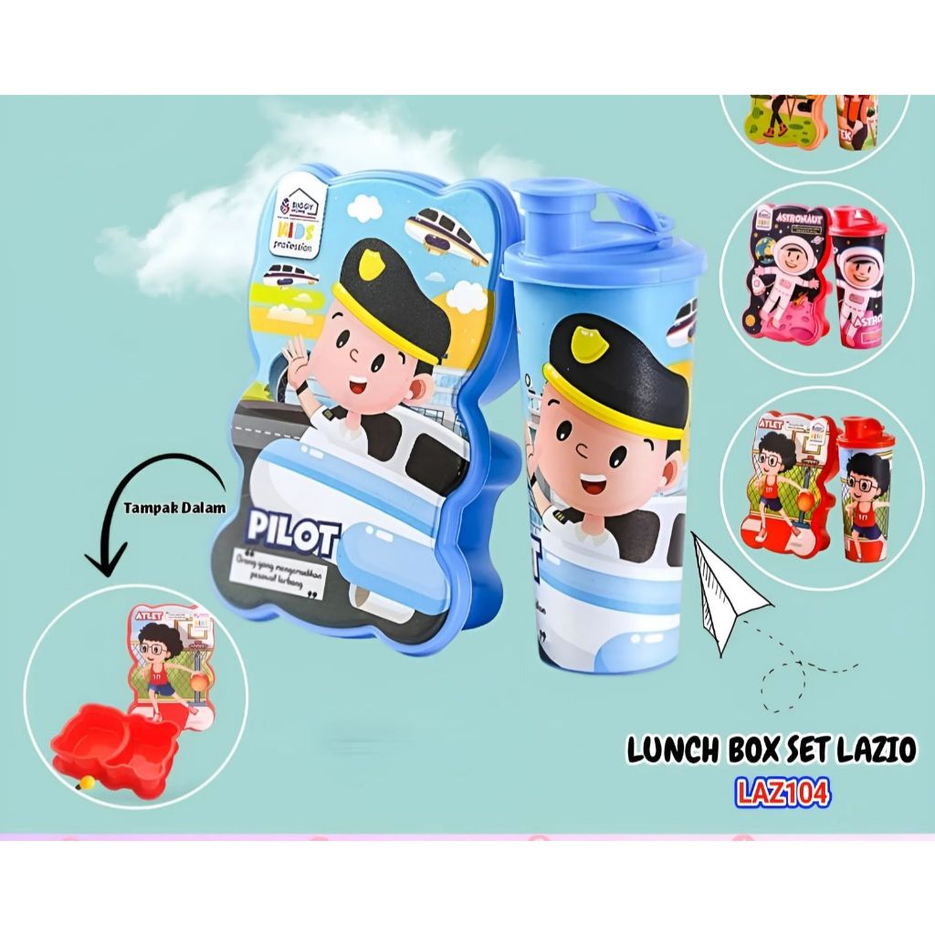 lunch box set / bekal / kotak makan dan botol set / lazio value set002