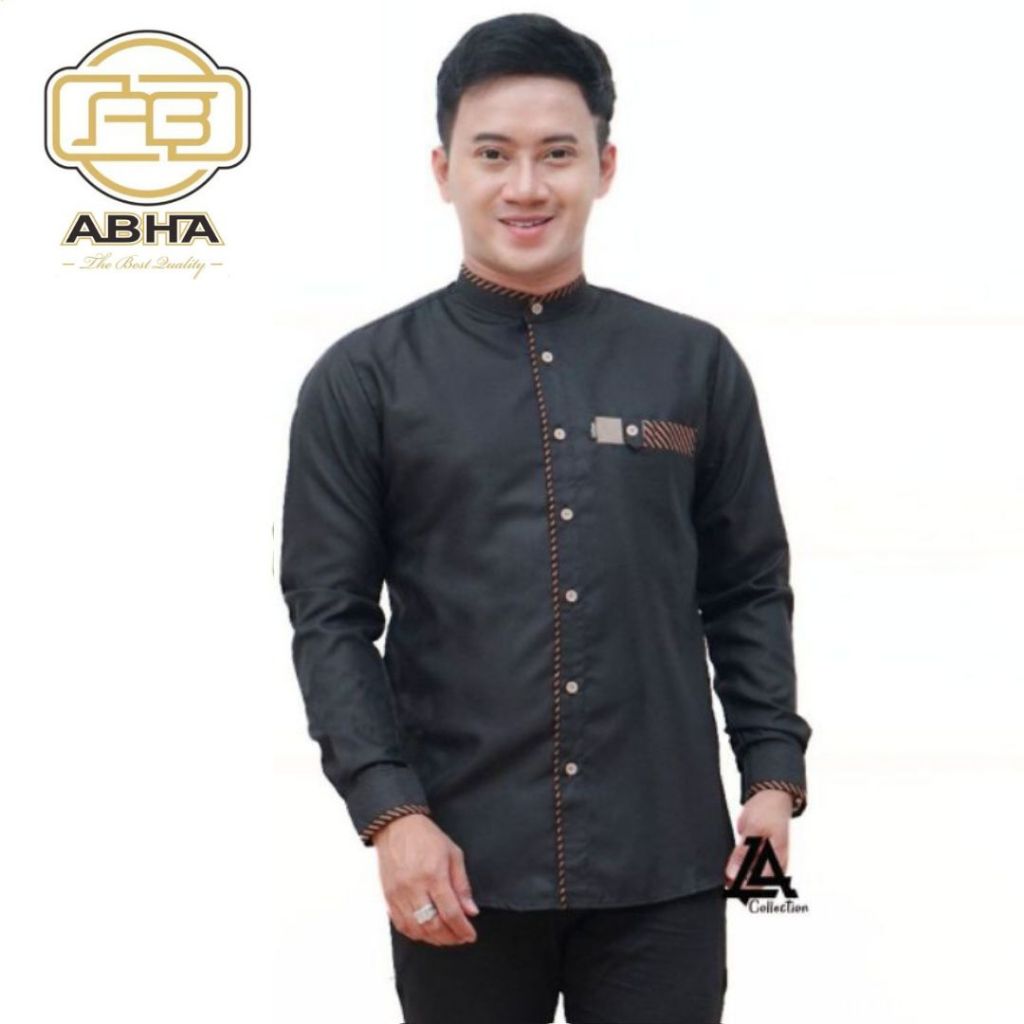 Abha  - Baju Koko Pria Hadroh Kombinasi Motif Araya Lengan Panjang Ukuran M L XL