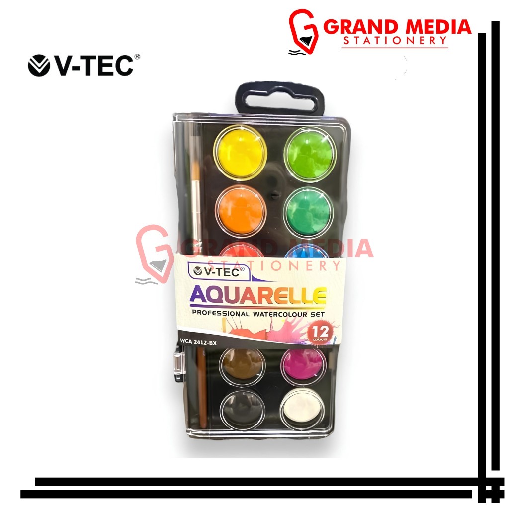 

[GRAND MEDIA] AQUAREL WATERCOLOR CAKE V-TEC 12 WARNA WCA-2412-WX