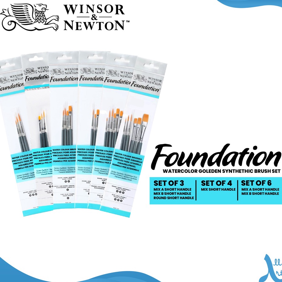 

PROMO SPESIAL Winsor Newton Foundation Watercolor Brush Set Golden Synthetic Short Handle