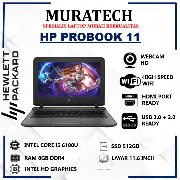 LAPTOP MURAH HP PROBOOK 11 INTEL CORE I3 RAM 8GB 512GB SSD 11 INCH LAPTOP SEKOLAH KANTOR TOUCHSCREEN