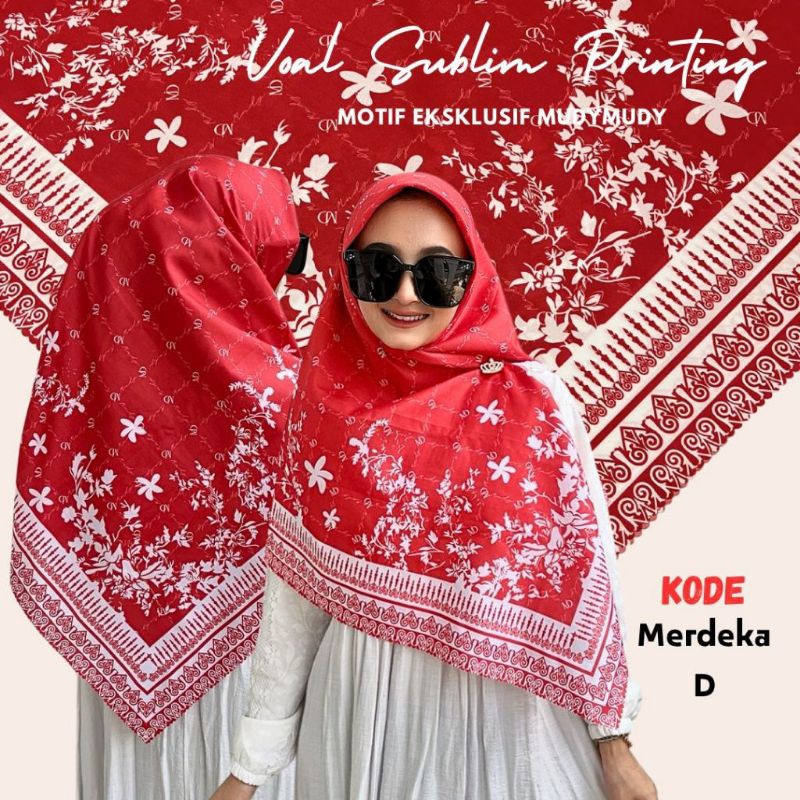 Hijab tema merdeka|Hijab merah putih|Hijab Segiempat motif|Kerudung Segi Empat Voal|Hijab Wanita|Ker