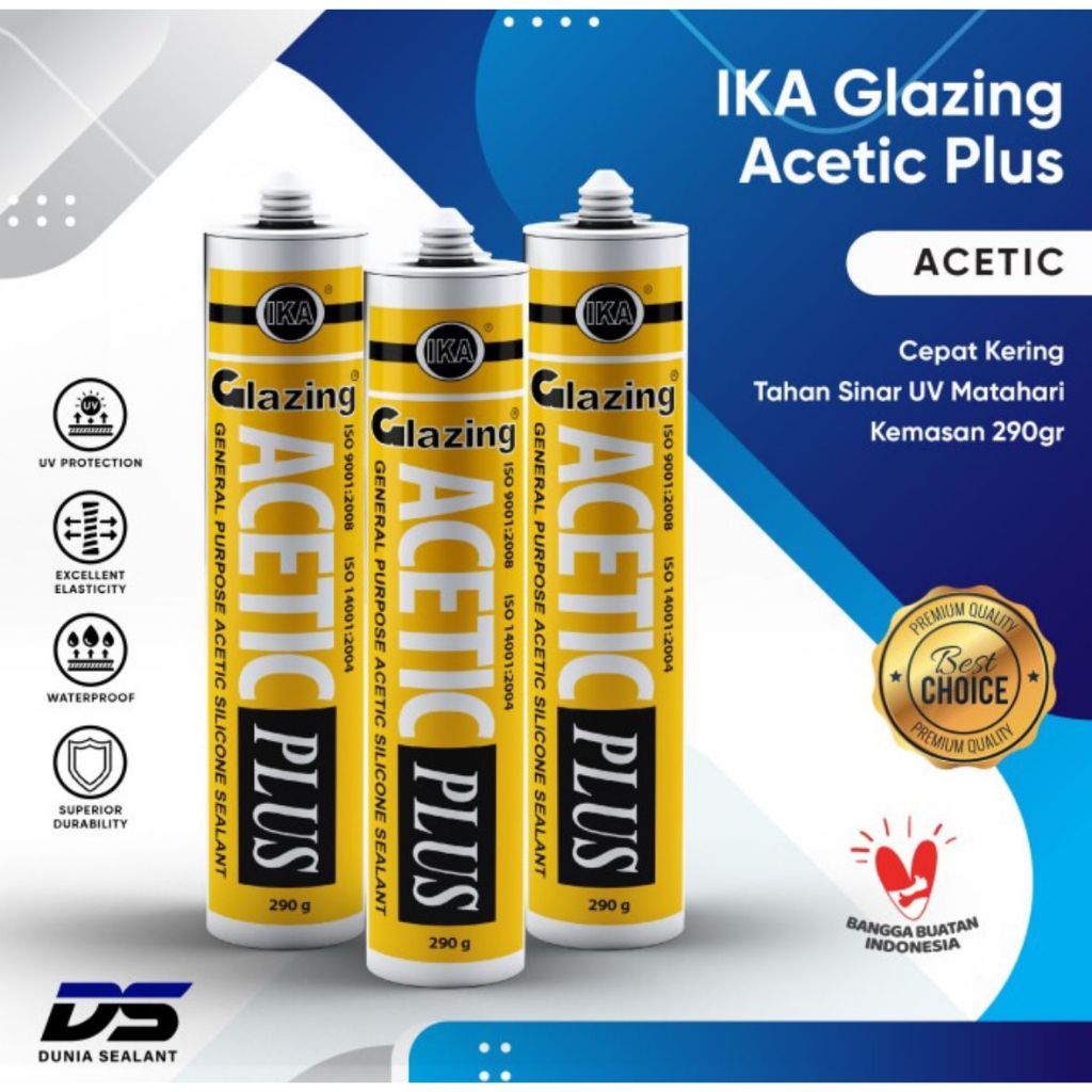 IKA Glazing Acetic Plus Silicone Sealant Lem Kaca Aquarium Keramik Pintu