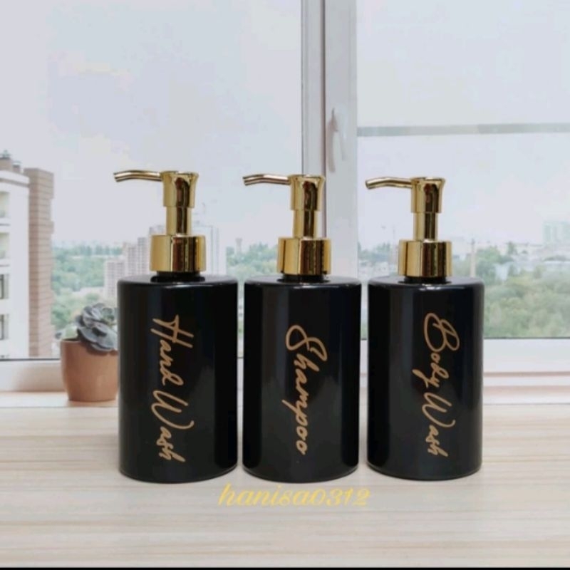 Botol Pump Aesthetic 250ml Hitam Pump Luxury Gold / Botol Sabun Cair Pump 250ml