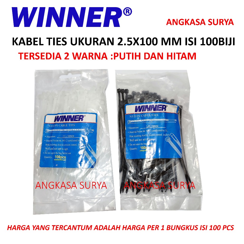 

KABEL TIES UKURAN 2.5x100 MM MERK WINNER ( ISI 100 BIJI ) / TALI KABEL TIE 10 CM WINNER (100 PCS)