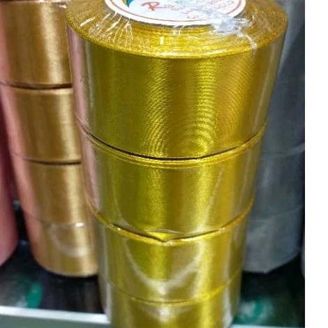 

DISKON SPESIAL Pita satin gold 2 inch 5 cm Per roll