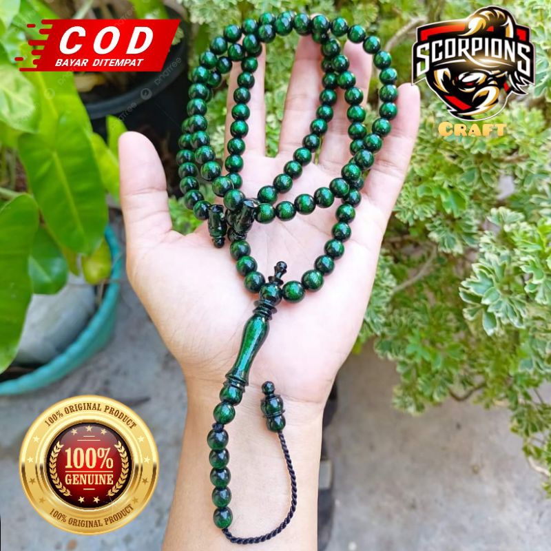 TASBIH YUSER AKAR BAHAR ASLI TALI ARUS HIJAU ZAMRUD 8MM 99 BUTIR ORIGINAL