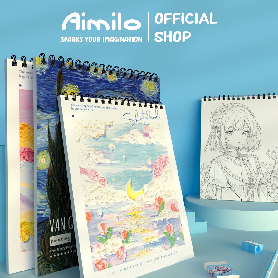 

READY STOCK READY Aimilo Sketchbook A4 Aesthetic Buku Gambar Vertikal Jilid Spiral 45 Lembar9 Halaman