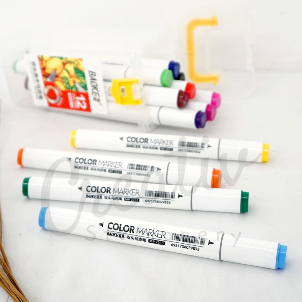 

BAOKE Spidol Set 12 Warna 2 Sisi Two Sided Marker Mp2933