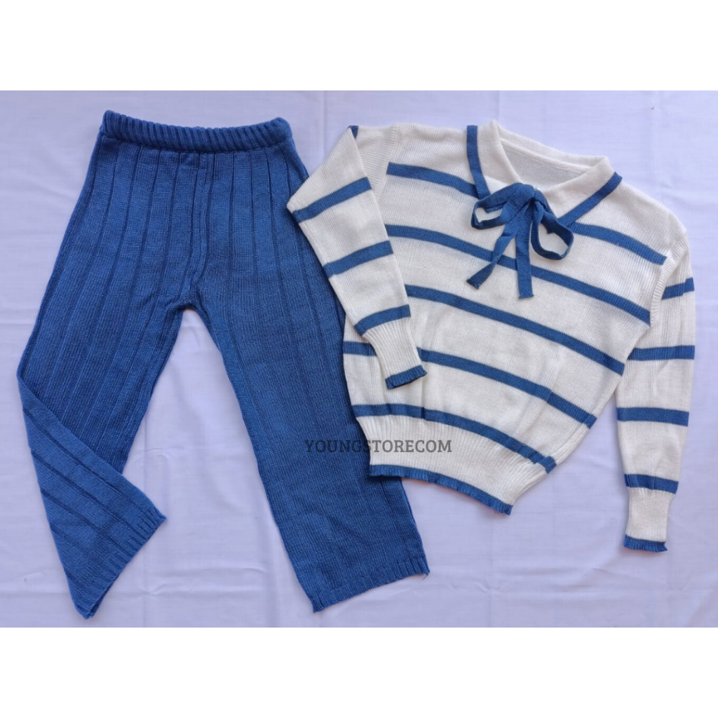 Discount Setelan Anak Perempuan - Baju Setelan Anak Cewek - Setelan Sweater Rajut Beiza Tali Pita